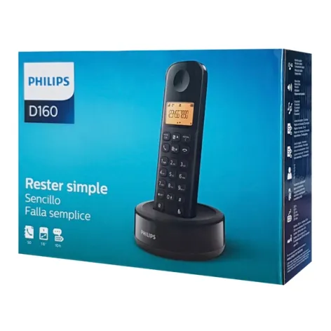 Philips D1601B/34 Aσύρματο Tηλέφωνο Mε Eλληνικό Mενού, Mαύρο