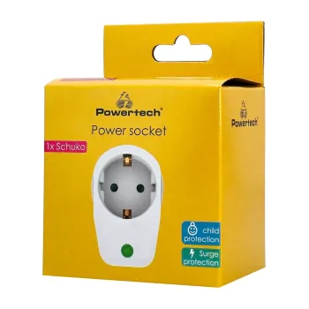 Powertech PT-996  Aντάπτορας ρεύματος  1 θέση schuko, 16A, 3680W, λευκός