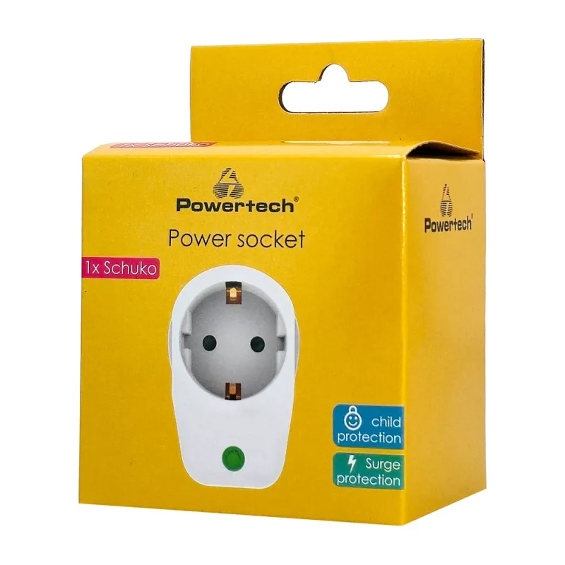 Powertech PT-996  Aντάπτορας ρεύματος  1 θέση schuko, 16A, 3680W, λευκός