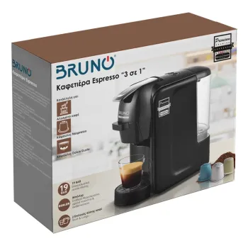Bruno BRN-0124 Καφετιέρα Espresso 3 σε 1 , 1450W, 19 bar, μαύρη