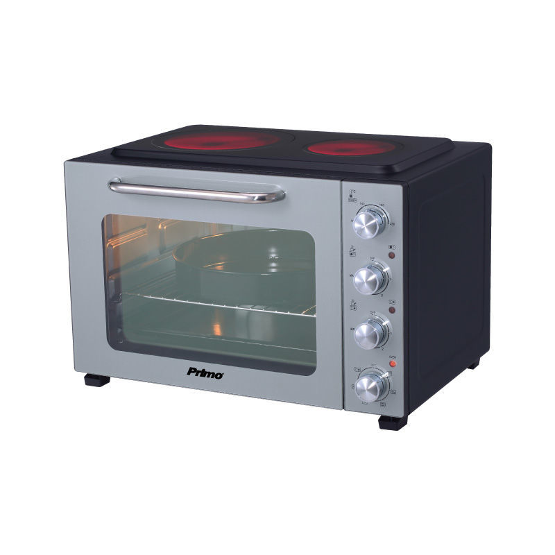 Primo PREO-40387NS Φουρνάκι Με 2 Κεραμικές Εστίες 50L Με Αέρα & Υάλινη Πρόσοψη Γκρι/Μαύρο