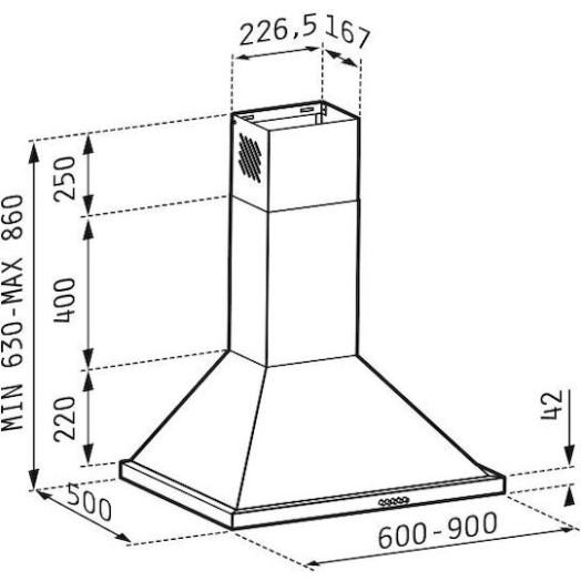 Pyramis  Καμινάδα Τετράγωνη 60cm. Inox  065030801 