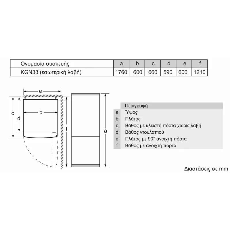 Bosch KGN33NLEB Ψυγειοκαταψύκτης  176 x 60 cm Metal Look