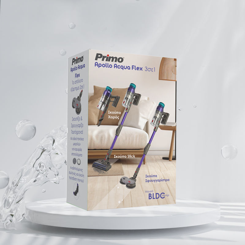 Primo  PRVC-40507 Επαναφορτιζόμενη Σκούπα Apollo Aqua Flex 3σε1 29.6V BLDC μοτέρ Γκρι-Μωβ