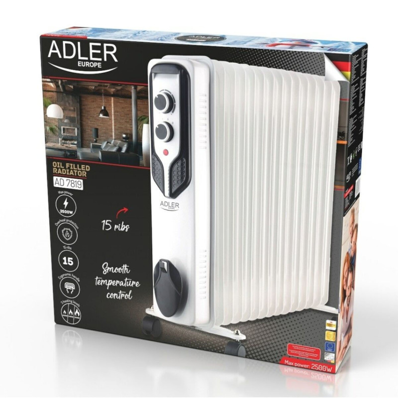 Adler AD7819  Καλοριφέρ Λαδιού με 15 Φέτες 2500W Λευκό